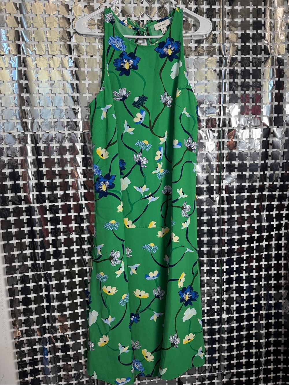 On 34th Green Floral Maxi Dress with Tie Back